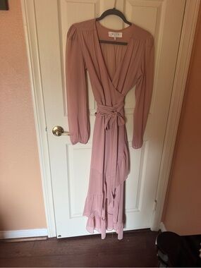 WAYF Blush Pink Long-Sleeve Wrap Maxi Dress